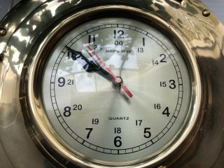 VTG QUARTZ SHIP ' S TIME CLOCK & MIRROR PORTHOLE MARINE HEAVY BRASS NAUTICAL 2PC 3