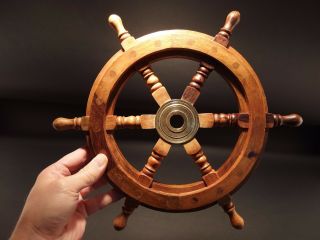 13 " Vintage Antique Style Wood Nautical Ships Helm Steering Wheel