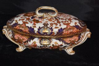Antique Royal Crown Derby Imari 2451 - Footed Covered Casserole Dish - 12.  5 " L