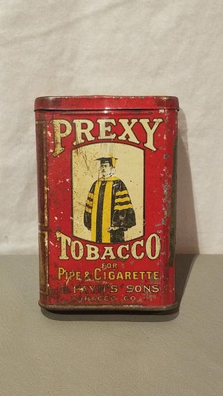 Vintage Prexy Tobacco Vertical Pocket Tin Tobacciana Advertising