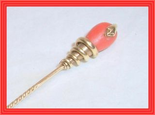 Antique 1900s 14k Figural Snake - 8mm Orange Flame Natural Conch Pearl Stick Pin