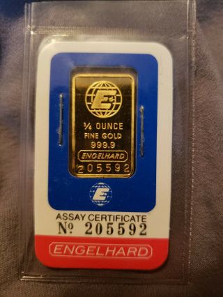 1/4 Oz Engelhard Rare Gold Bar W/assay Certificate Rare