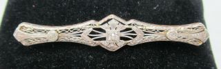 Stunning 14k Yg & Plat & Diamond Filigree Bar Pin 5.  6 Gr Antique Art Deco 1920 