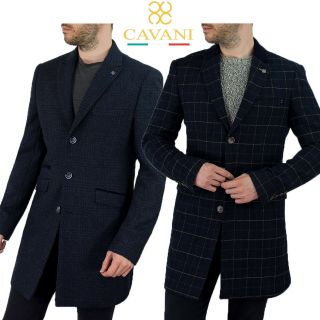 Mens Tweed Check Peaky Blinders Vintage Wool Long Overcoat Trench Coat Jacket