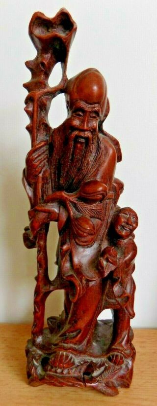 Vintage Wooden Carved Hardwood Oriental Chinese Figure Sage Collectable Statue