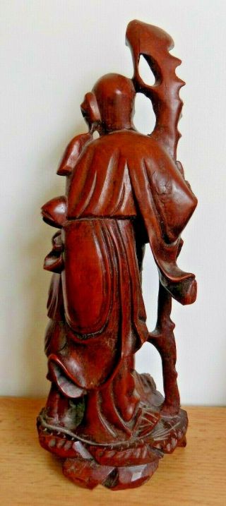 Vintage Wooden Carved Hardwood Oriental Chinese Figure Sage Collectable Statue 3
