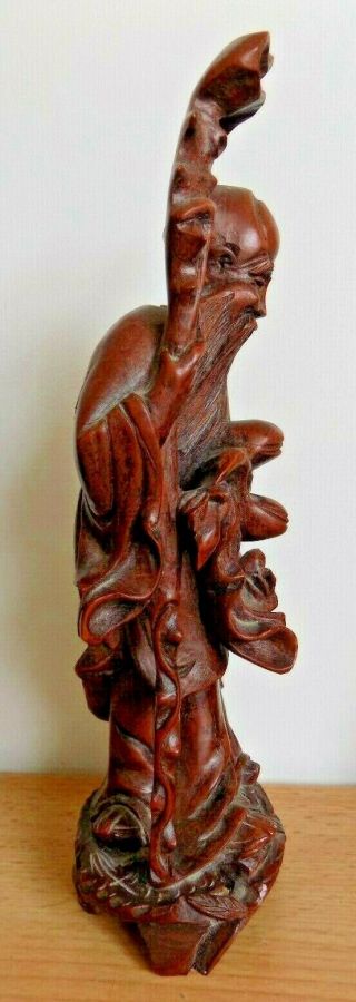 Vintage Wooden Carved Hardwood Oriental Chinese Figure Sage Collectable Statue 4