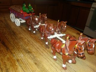 Vintage Cast Iron Budweiser Clydesdale Wagon.  Beer Wagon 6 Horses
