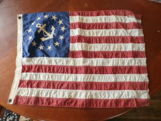 Vintage Antique Dettras Flag Nylon Us American Flag Yacht Ensign 13 Star Anchor