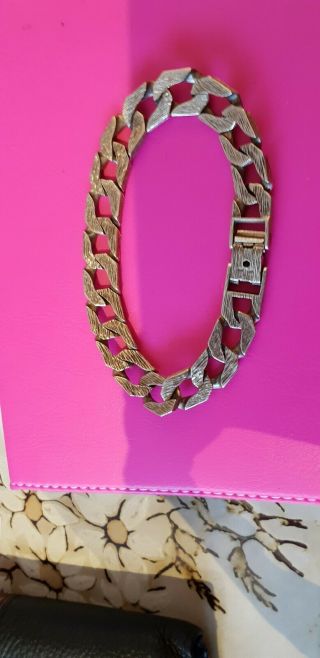 Heavy Vintage Men ' s Gents Solid 9Ct Gold Flat Curb Link Chain Bracelet 50.  26g 8