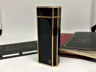 Authentic Cartier Lacquer Pentagon 5 - Sided Lighter Black / Gold Vintage