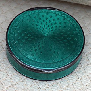 Norwegian Silver And Enamel Pill Box With Mirrored Lid,  Marked 925