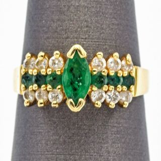 Vintage 14k Yellow Gold 0.  47 Tcw Emerald & 0.  36 Tcw Diamond Band Ring 2.  8 Grams