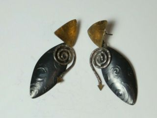 Sydney Lynch Sterling Silver and Gold Foil Modernist Earrings Rare Style Signed 2