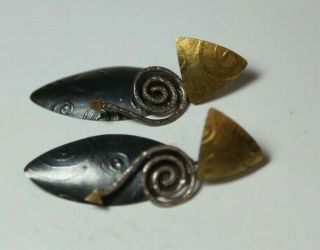 Sydney Lynch Sterling Silver and Gold Foil Modernist Earrings Rare Style Signed 3