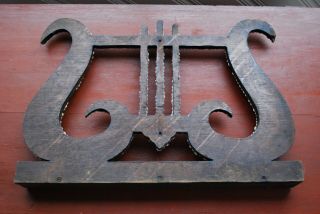 Antique folk art shell decorated lyre shaped music stand 20x13 in. 5