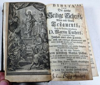 Antique Book 1748 German Bible Illustrated Leather Old/new Testament,  Apocrypha
