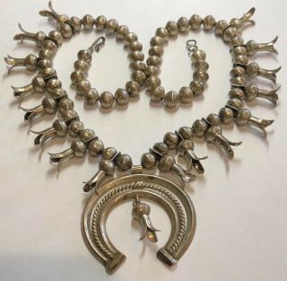 Antique Sterling Silver Squash Blossom Necklace Rare Old Pawn.  28” Navajo