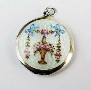 Austrian Silver Guilloche Enamel Pendant Locket C1925 Art Deco