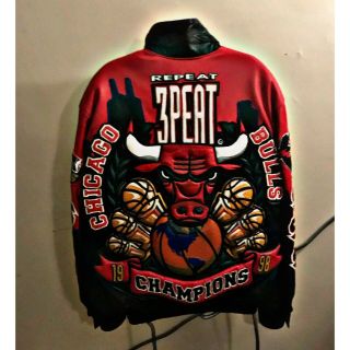 Vtg Chicago Bulls Nba Jordan Leather Jacket (j.  H.  Jeff Hamilton) 3 Peat Small