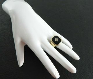Vintage Signed BT Art Deco Ring Solid 10K Yellow Gold Onyx Diamond Mens 11 2