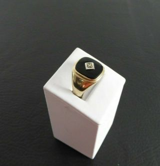 Vintage Signed BT Art Deco Ring Solid 10K Yellow Gold Onyx Diamond Mens 11 5
