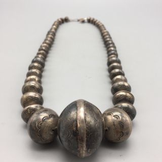Handmade,  Vintage,  Graduating Sterling Silver " Navajo Pearl " Necklace