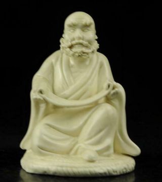Chinese Old Dehua White Porcelain Carved Sitting Statue Arhat Buddha Statue B02