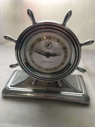Lux Maritime Nautical Chrome Clock Ships Wheel Vintage