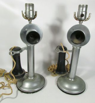 Set Of 2 Antique Vintage Western Electric Candlestick Phone Telephone Table Lamp