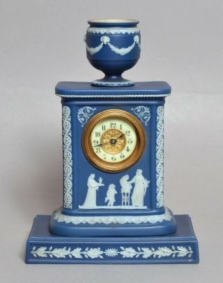A Very Uncommon Large Antique Wedgwood Blue Jasper Ware Mantel Clock