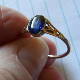 Antique Art Deco 9 Carat Yellow Gold Sapphire Set Solitaire Ring Size O Ywl84 - 2