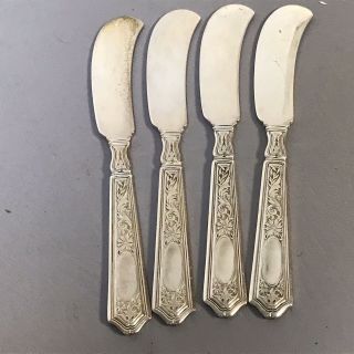 Set Of 4 Antique Gorham Sterling Butter Knife Solid Silver St Dunstan Chased