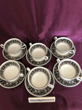 Vintage Wedgwood Florentine Blue W1956 6 X Soup Coupes And Underplates