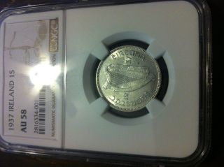 Ireland Republic Shilling,  1937 Key Date Silver Coin Ngc Au58 Rare Pop 6