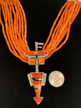 Ray Tracey Knifewing RARE Coral Navajo Native Sterling Necklace Earrings Set 8