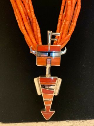 Ray Tracey Knifewing RARE Coral Navajo Native Sterling Necklace Earrings Set 9