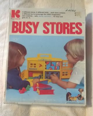 Vintage Kohner 1972 Busy Stores Shapes Puzzle Blocks Toy Animals Set Store Play