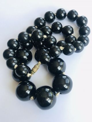 Stunning Victorian Whitby Jet Necklace Round Smooth Beads 85g