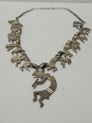 Exceptional Navajo Sterling Silver Squash Styl Kokopelli Necklace Rare 2 Find
