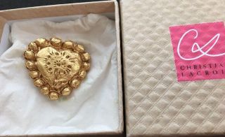 Runway Fashion Christian Lacroix Gold Tone Heart Pin Brooch Made In France