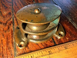 Vintage Nos Sailboat Bronze 1 1/2 " Double Pulley Cheek Block 3/8 " Line /2