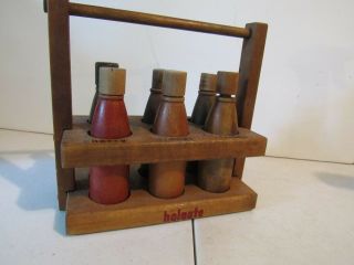 Great Vintage Holgate Wooden Soda Bottles In Carrier Toy