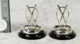 Sweet Pair British Sterling Place Card Holders With Golf Clubs C1913