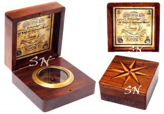Antique Nautical Brass Wooden Box Compass Maritime Navy Marine Ship Desk Compass 2