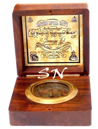 Antique Nautical Brass Wooden Box Compass Maritime Navy Marine Ship Desk Compass 3