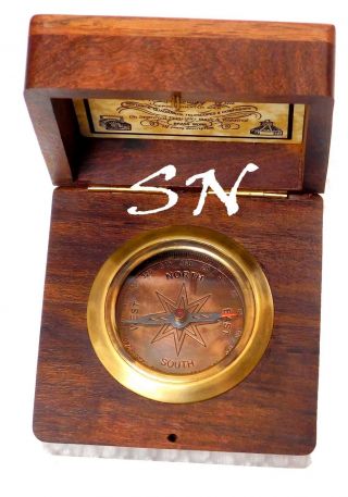 Antique Nautical Brass Wooden Box Compass Maritime Navy Marine Ship Desk Compass 5