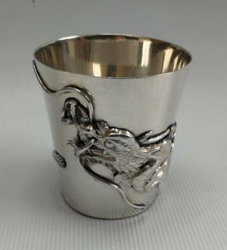 Vintage 19thc Chinese Export Solid Silver Repousse Dragon Tot Cup Beaker