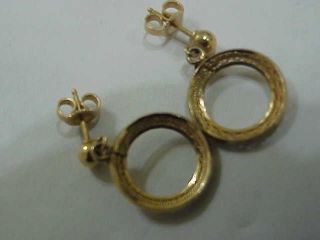 477 Antique Solid 14k Gold 2.  9 Grams Circle Post Earrings