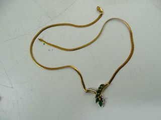 Vintage 14K Solid Yellow Gold Emerald Diamond Necklace Chain 6.  4 grams 17 